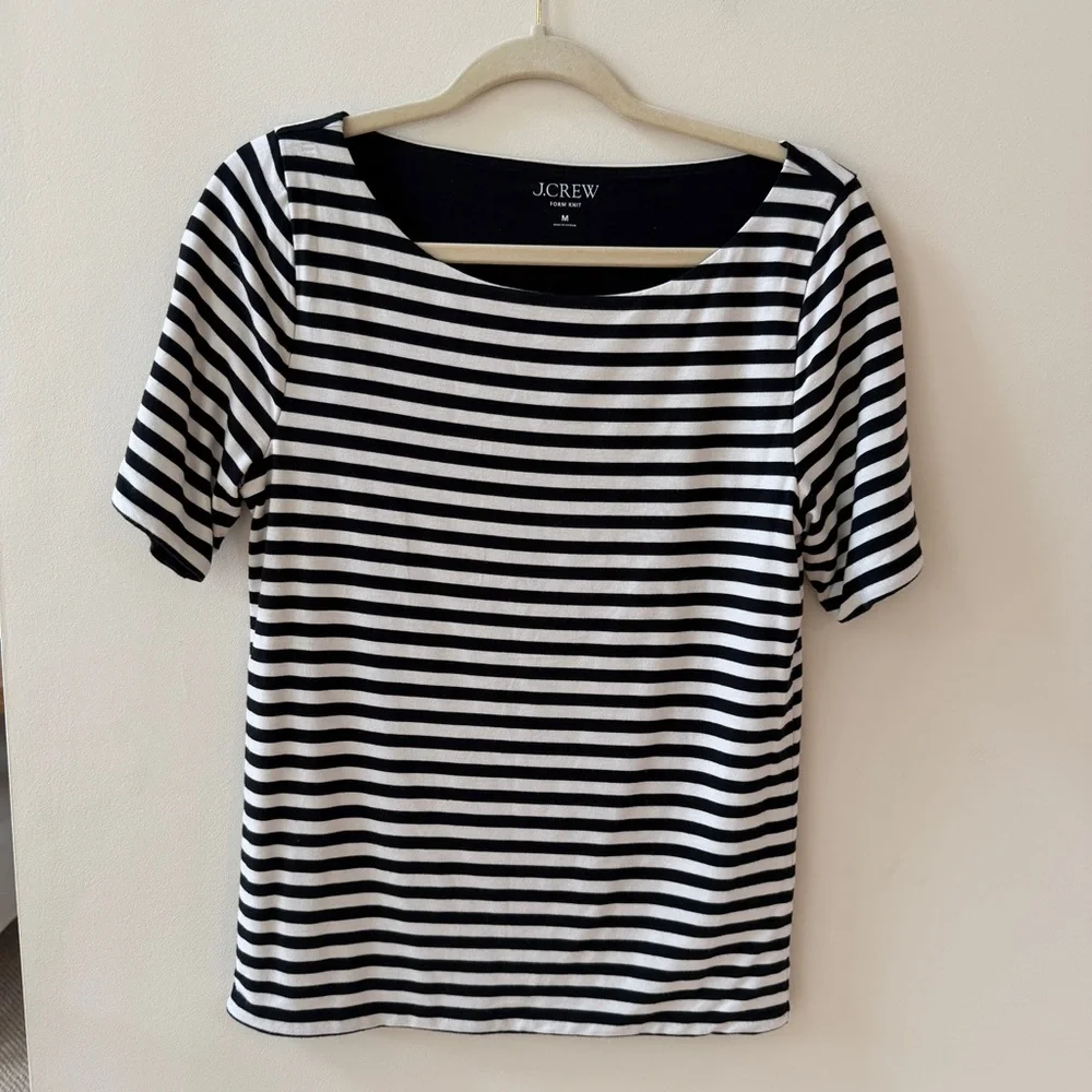 J. Crew Black and White Striped Short Sleeve Tee